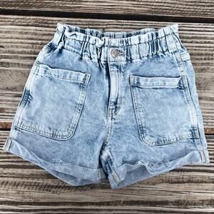 GAP Girls Acid Wash Mom Jean Shorts Size 8 Elastic Waist Y2K Retro Cuffed Denim